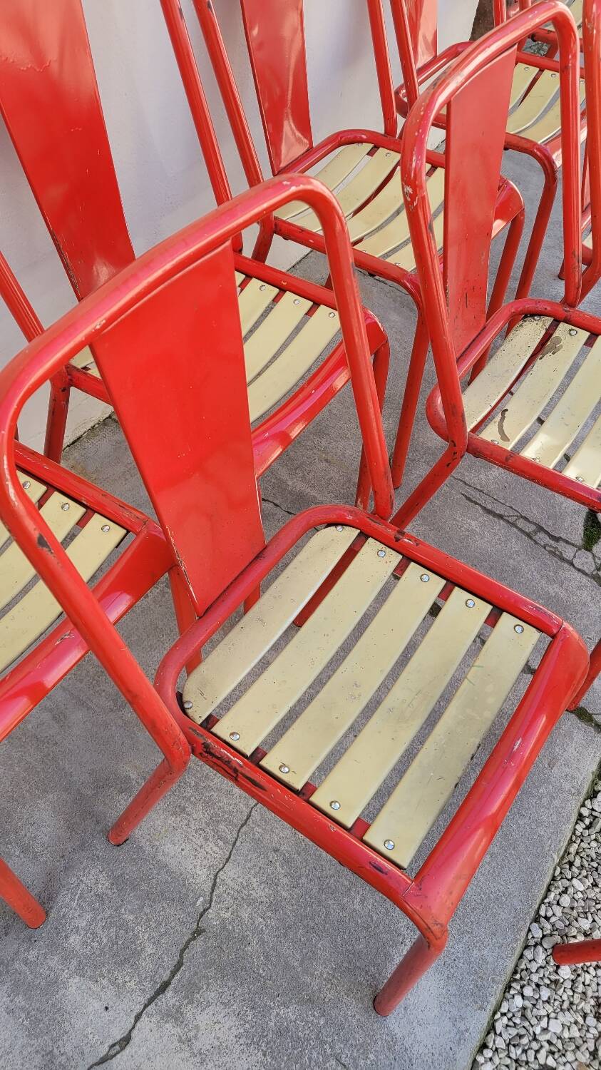 Set of 12 Tolix bistro chairs by Xavier Pauchard model T4 - 1950s