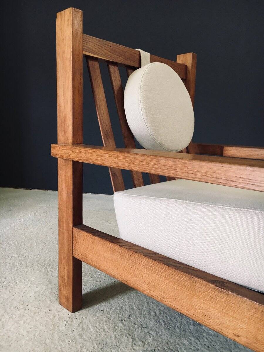 Brutalist Square Oak Lounge Chair, Belgium, 1950s