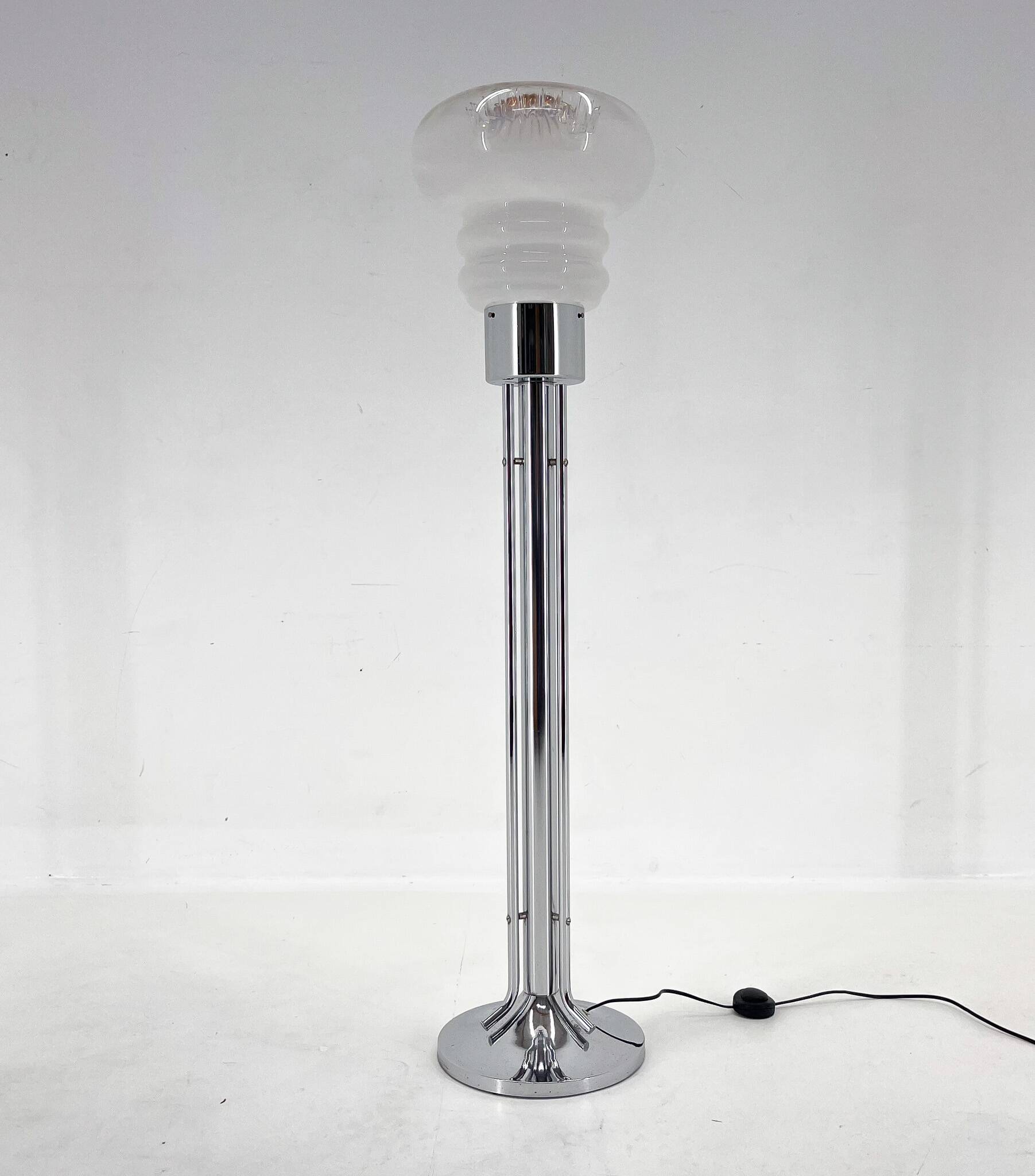 Mid-Century Chrome & Murano Glass Floor Lamp, Italy, 1970's