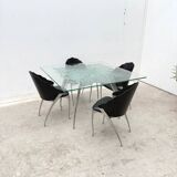 Dining table by Bernard Dequet for Protis France Design in cast aluminum and leather, France 1980