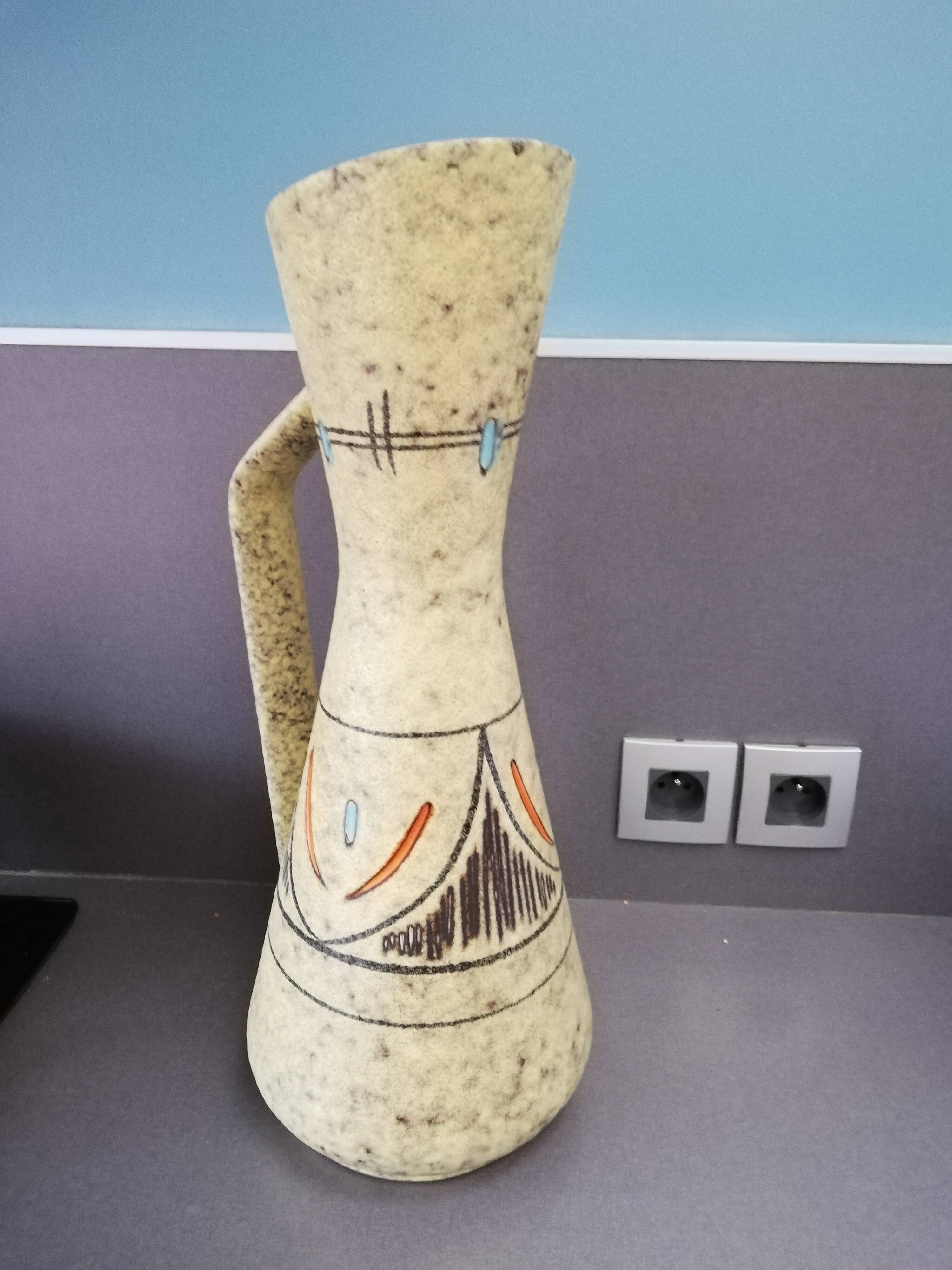 Large ceramic pitcher vase signed Foreign Height 50 cm