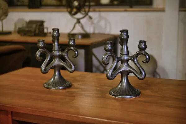 Pair of ceramic candlesticks, Sars-Poteries, 1950s