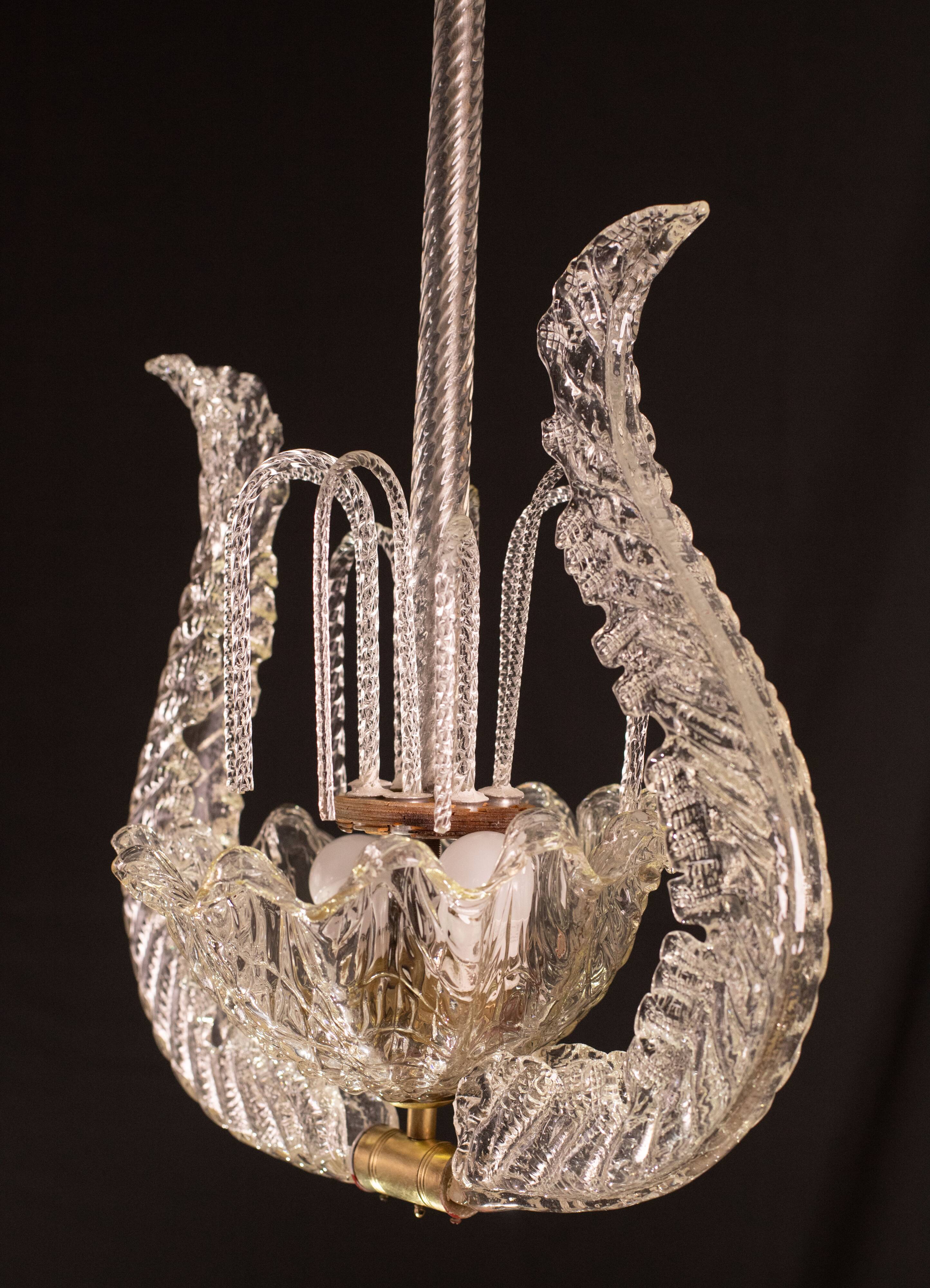 Art Decò Fountain Chandelier By Barovier e Toso, Murano Glass, 1940