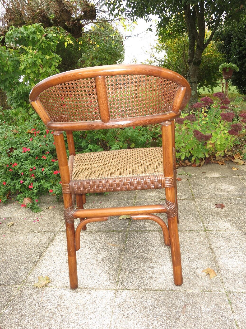 Fauteuil bureau bois courbé et cannage