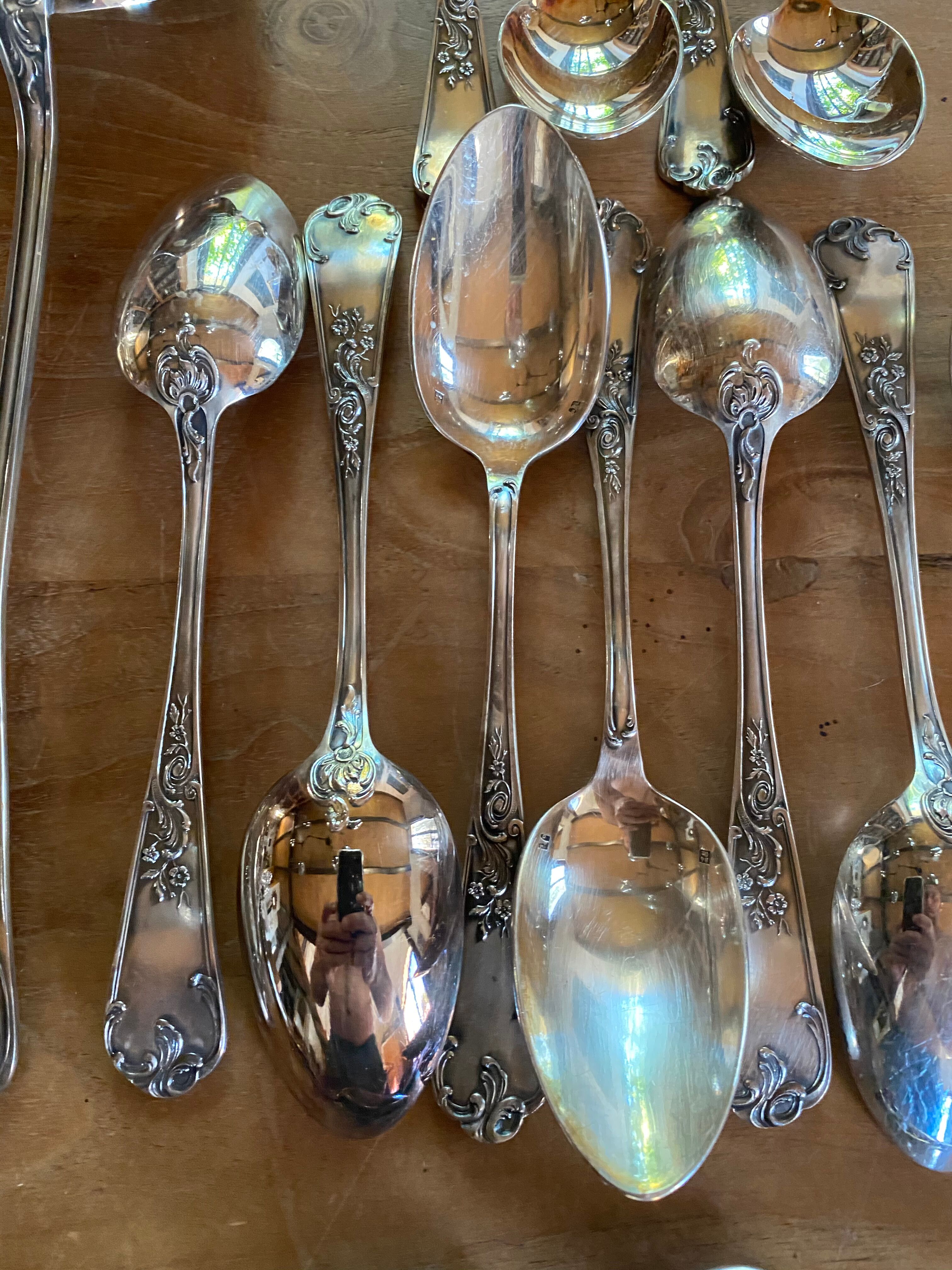 Complete silver metal cutlery housewife for 12 people