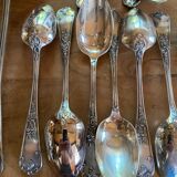 Complete silver metal cutlery housewife for 12 people