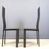 Set of 6 post modern black leather dining chairs, 1980s
