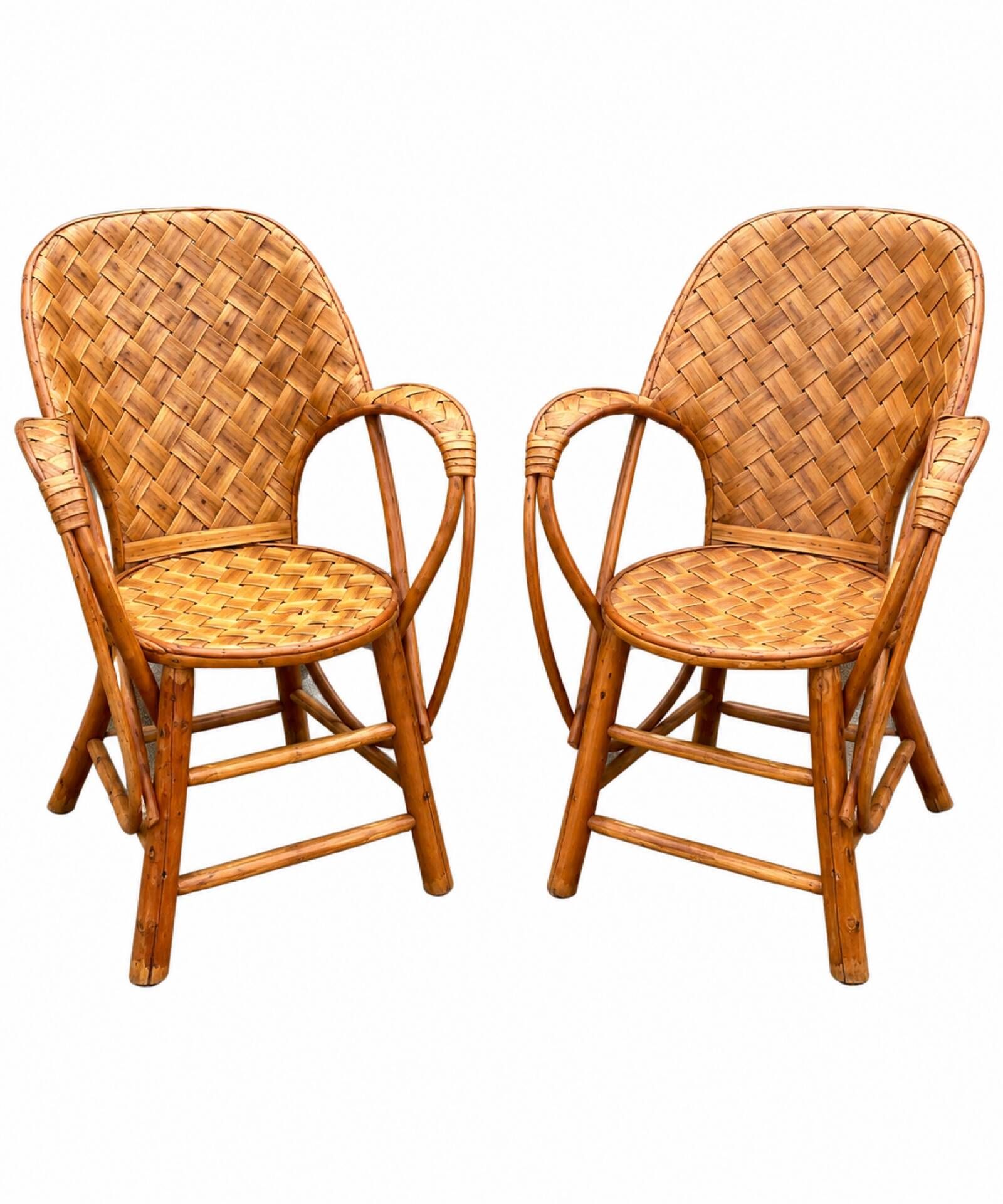 Ensemble de jardin vintage en rotin tressé –table ronde et 4 fauteuils