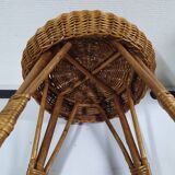 Round low stool rattan - vintage - old