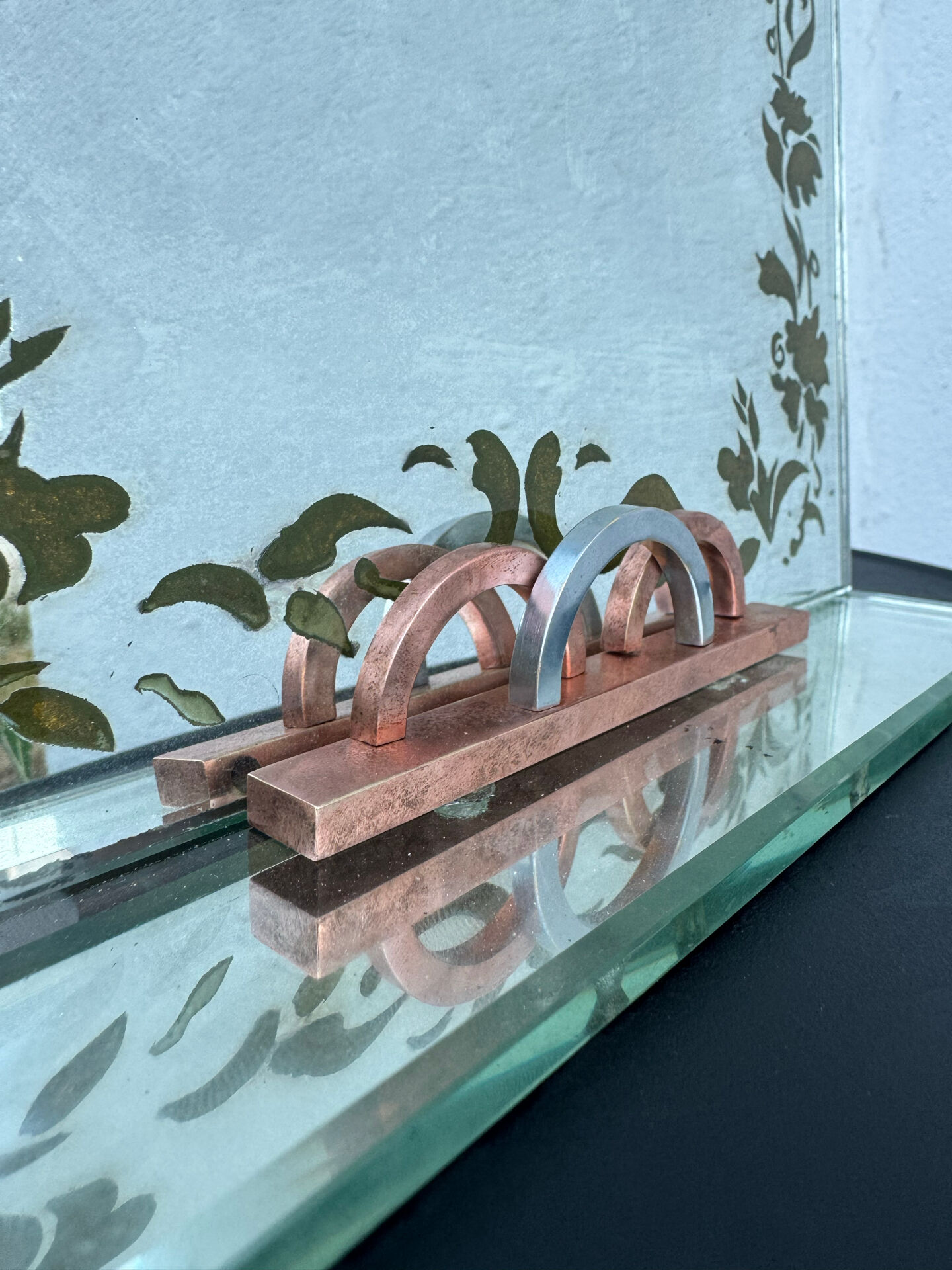 Art Deco engraved tabletop mirror