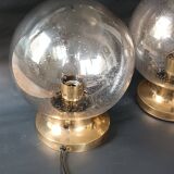 2 Limburg 1970s bubble globe and brass table lamps