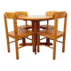 Suite d’une table ronde avec rallonge et 4 chaises vintage en pin des années 60 70