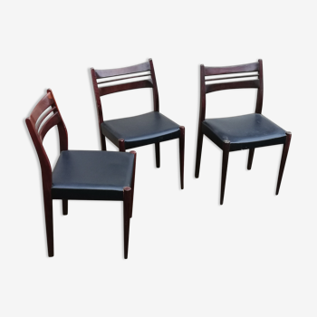 Set of 3 Scandinavian teak and black skai chairs