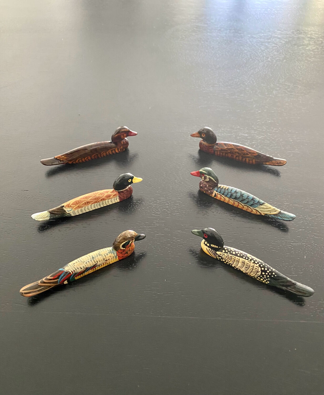 6 porte-couteaux forme canard bois laqué