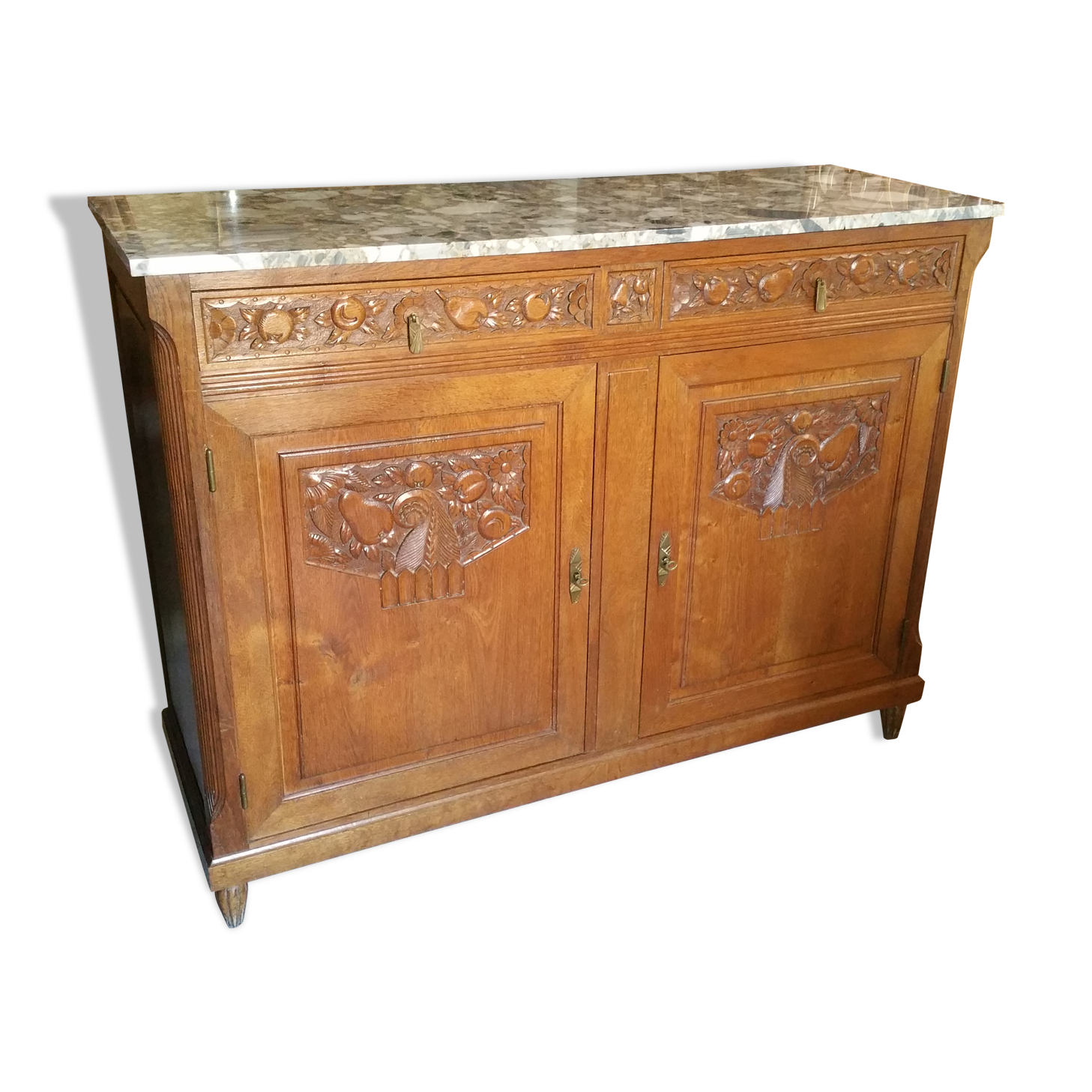 Art deco buffet  in blond oak with shelf marble