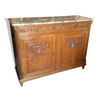 Art deco buffet  in blond oak with shelf marble