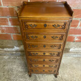 Antique louis xv style weekly chest wood 7 drawers & vintage metal handles