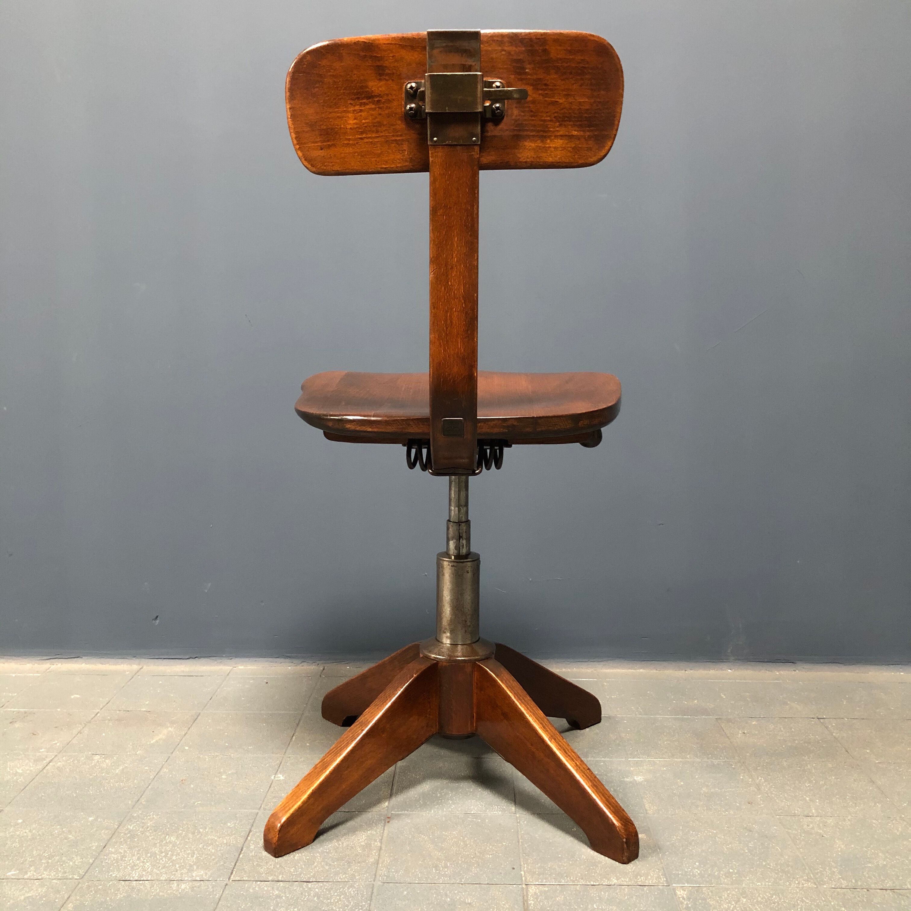 Brown beech wooden Albert Stoll atelier or desk chair from the 1920s