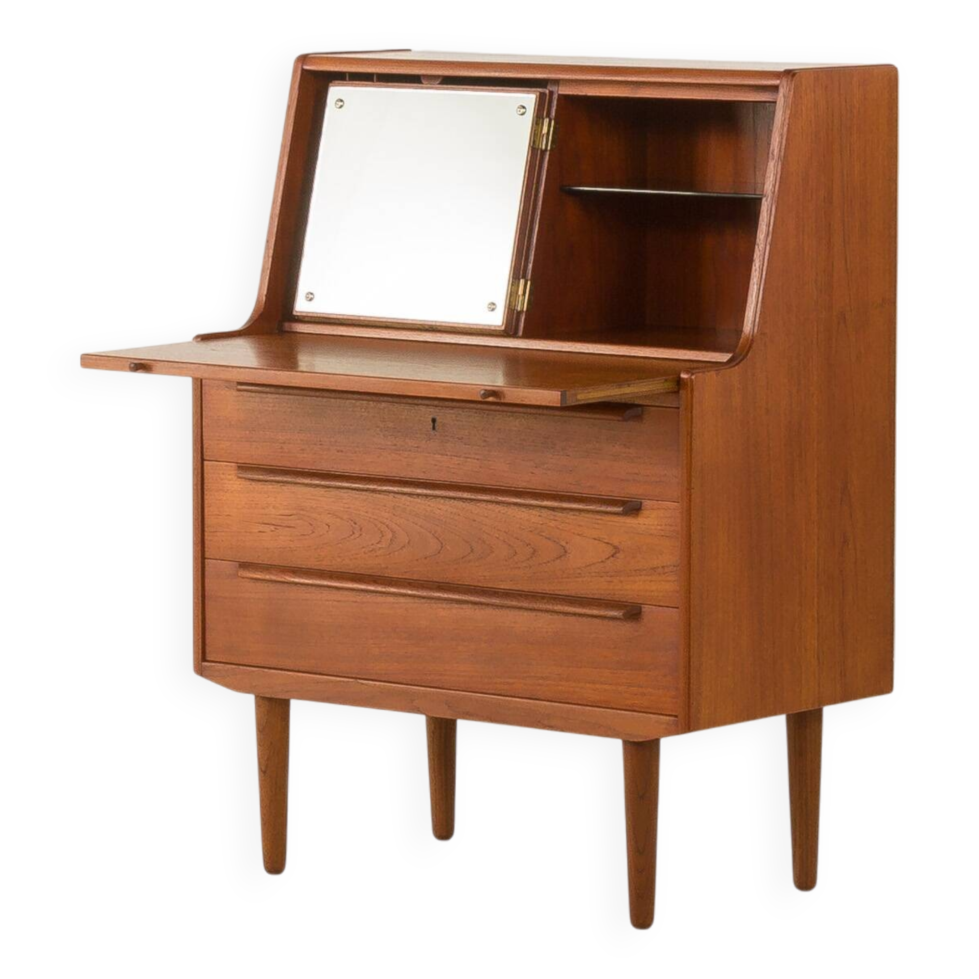 Danish  mid century teak  bureau with a hidden vanity by Ølholm Møbelfabrik