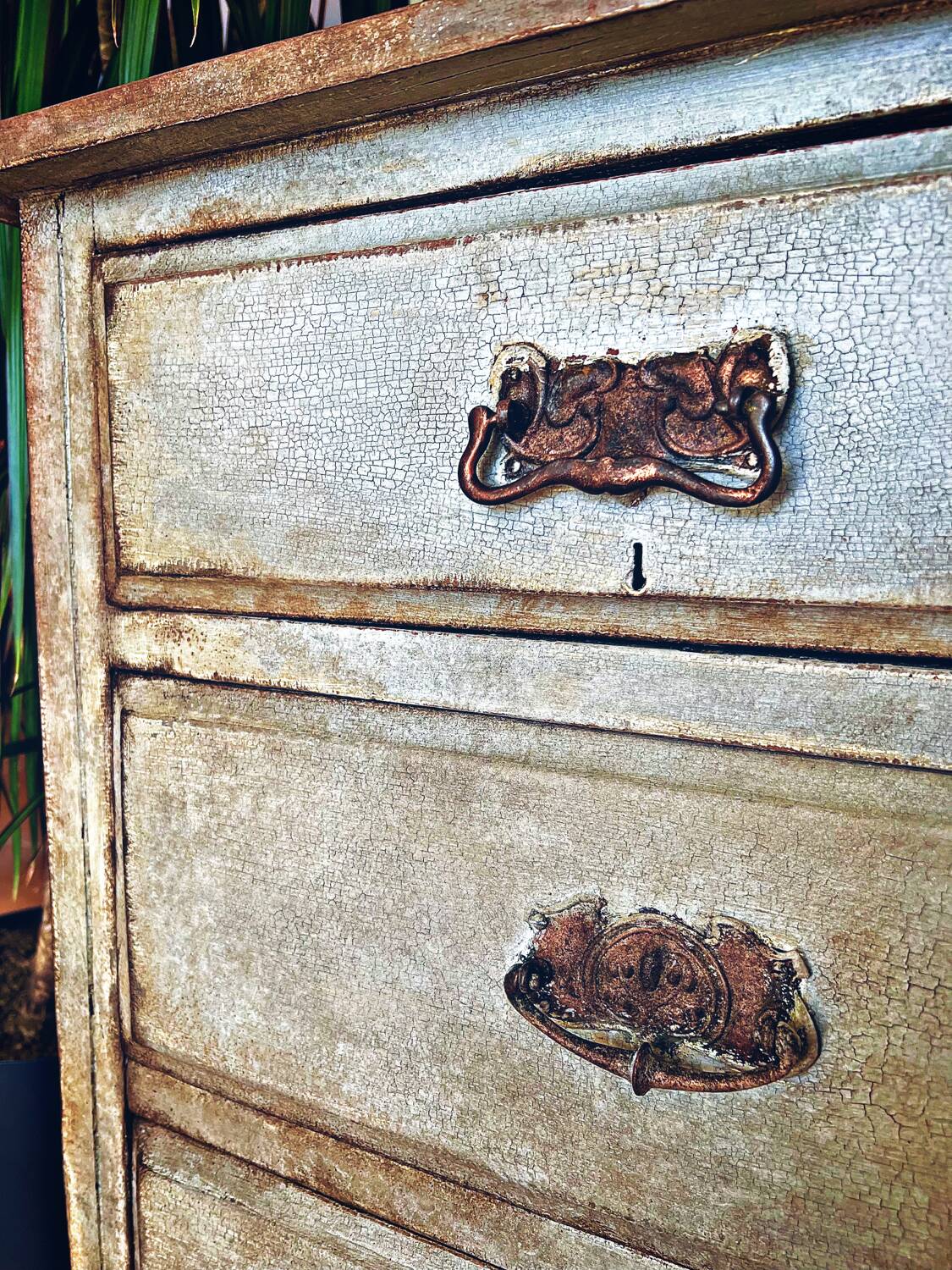 Antique commode, patinated, blue-grey Tuscany.