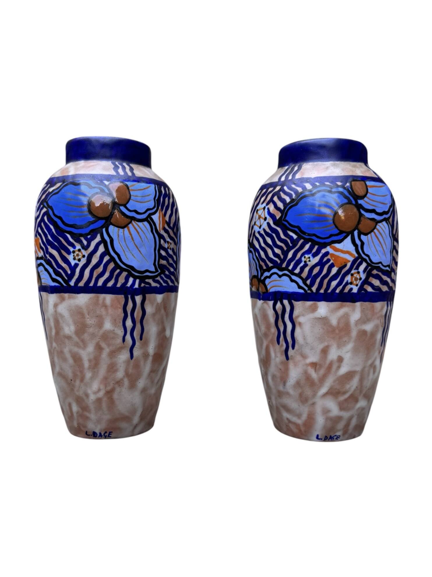 2 Art Deco vases in glazed stoneware signed Louis Dage