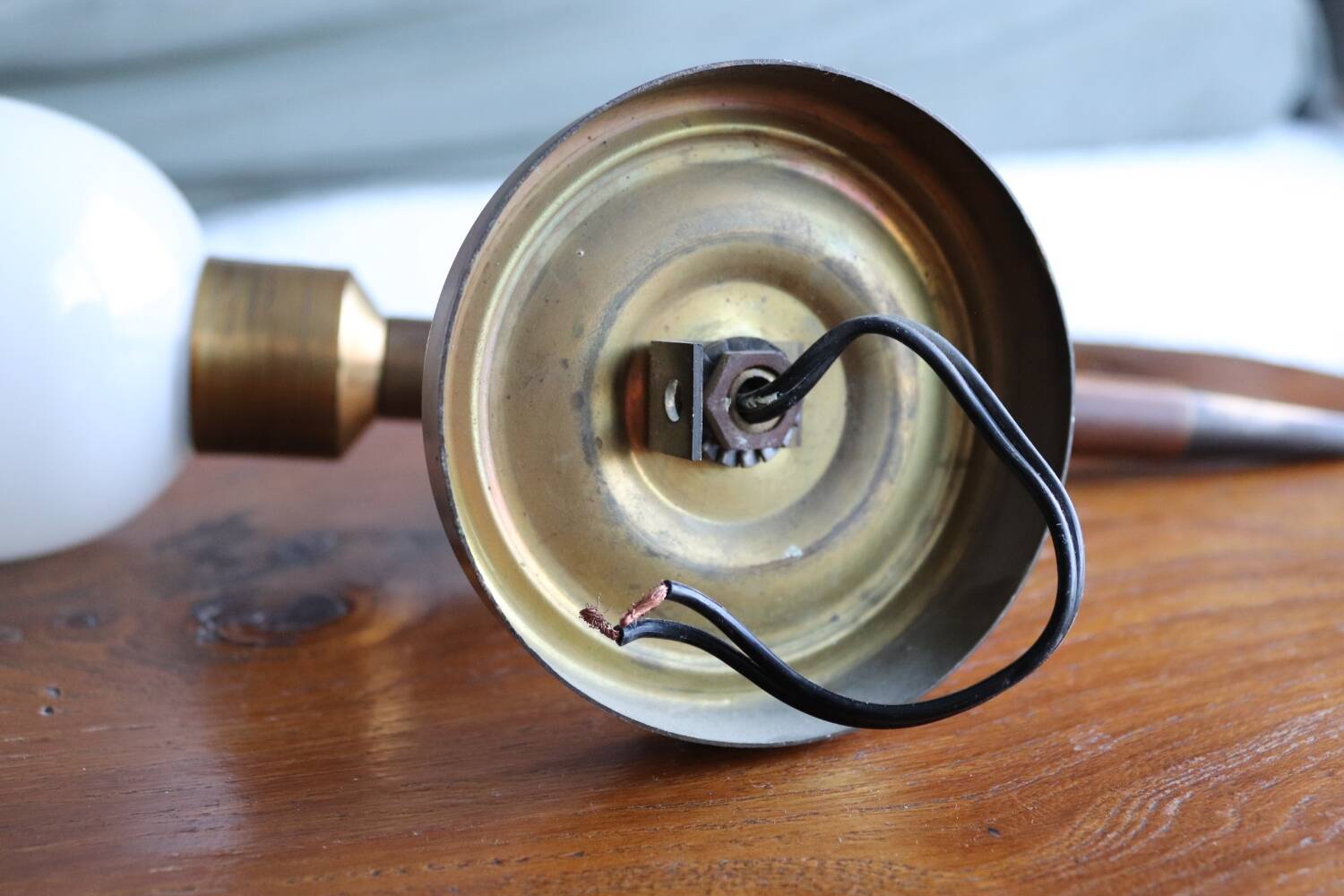 Pair of vintage Lunel house wood and brass wall lights