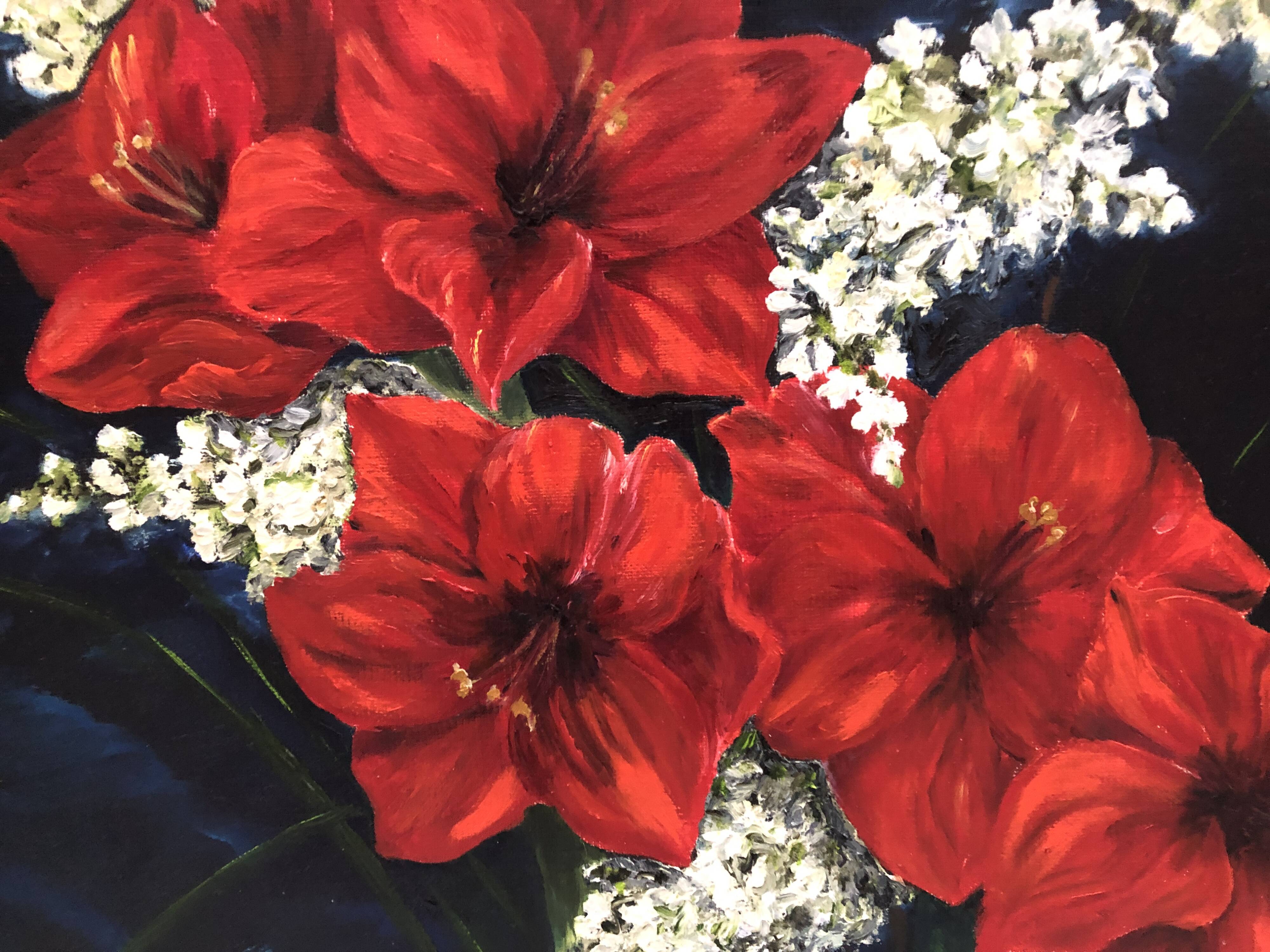 Antique painting bouquet of flowers still life oil painting