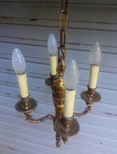 Antique gilded bronze chandelier in Louis XVI style, 4 lights, in working condition - 3.2 kg!