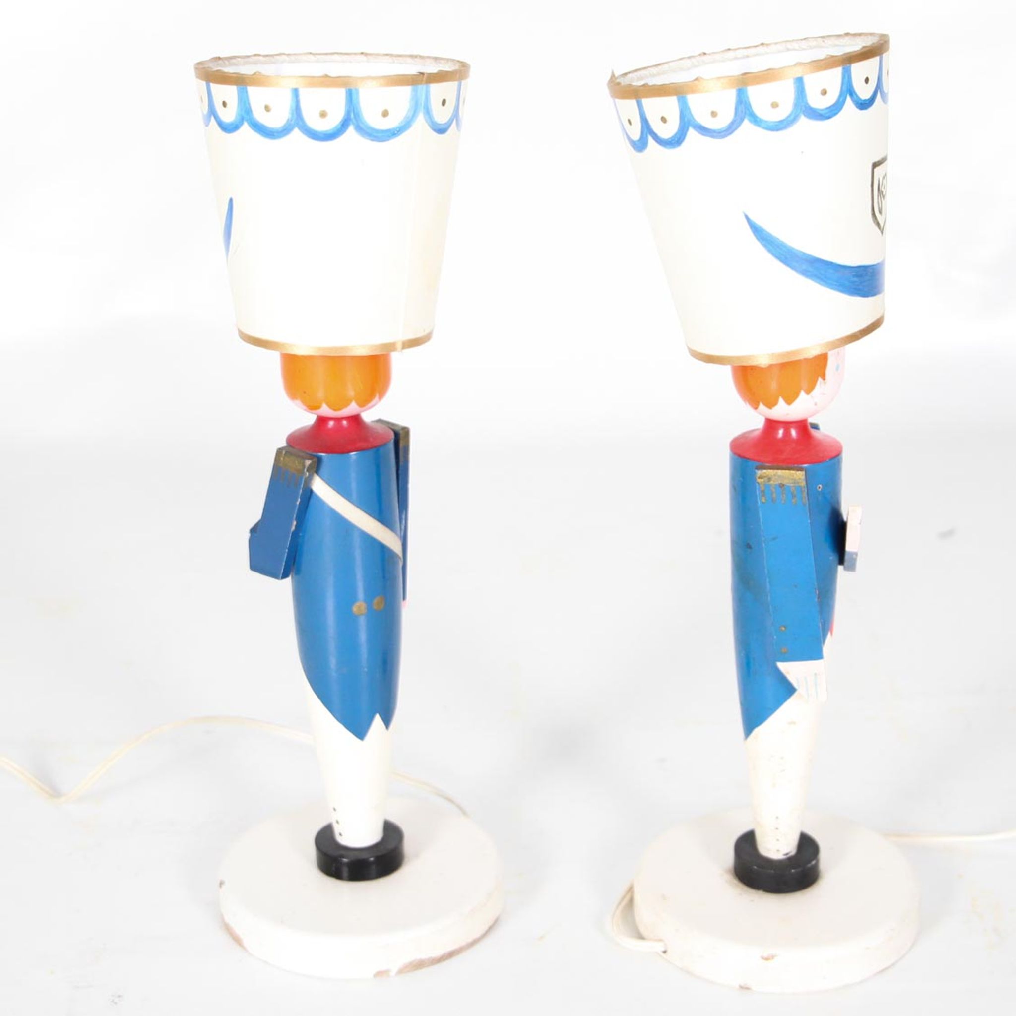 Pair of wooden lamps painted by Suzanne Bonnichon, circa 1940