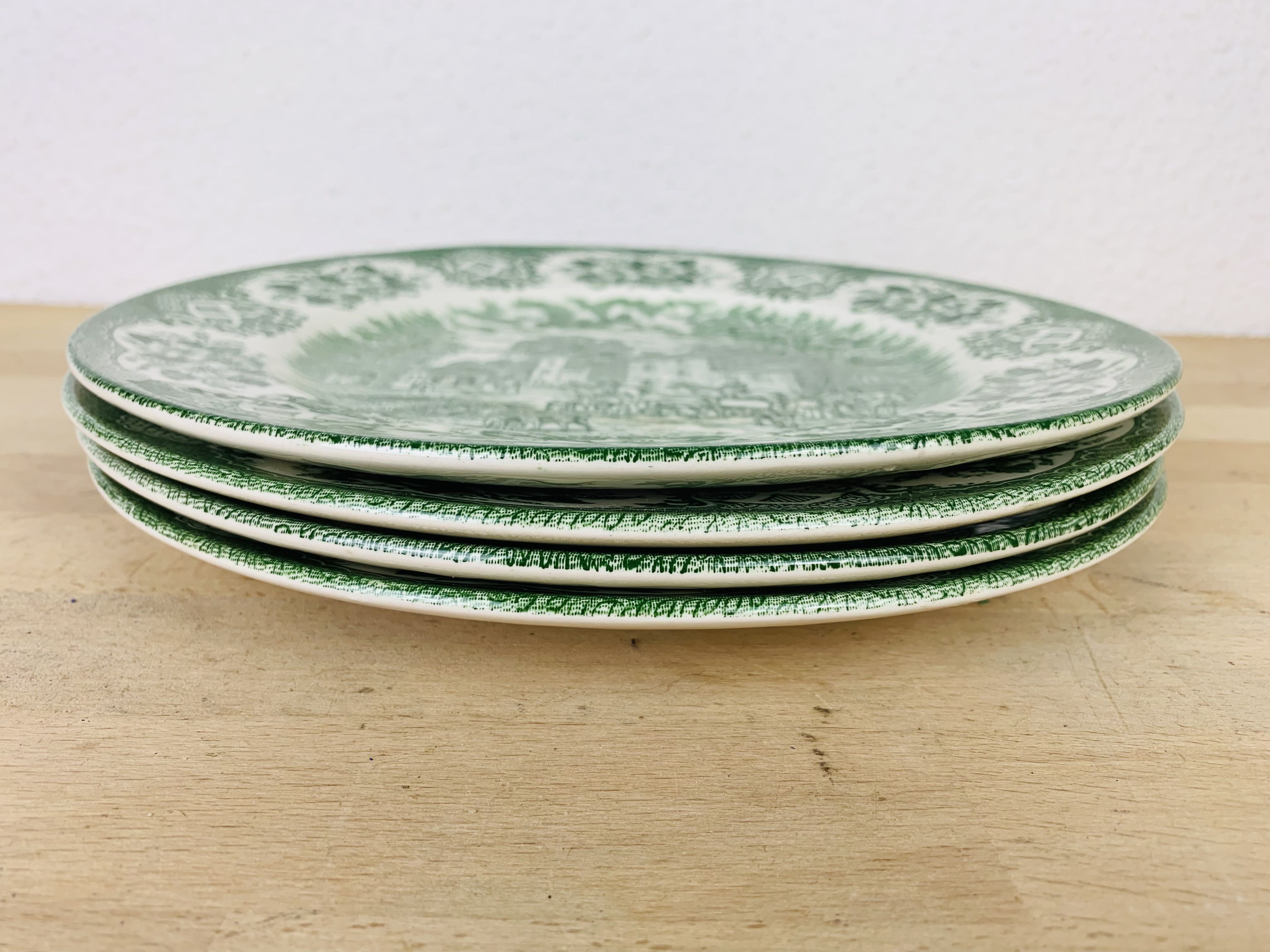 4 plates Green English Iron Earth Staffordshire England ironstone