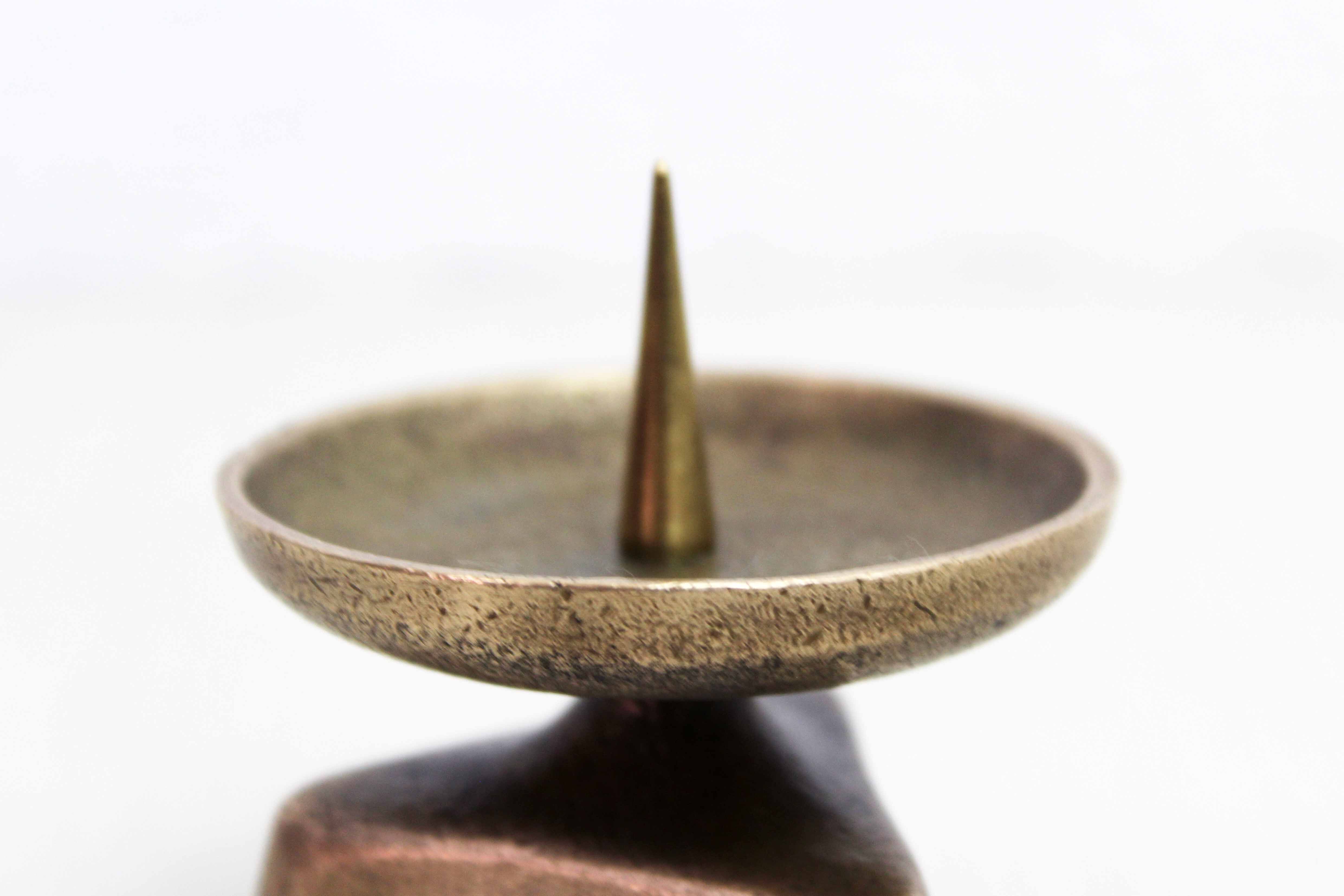 Brutalist bronze candle holder