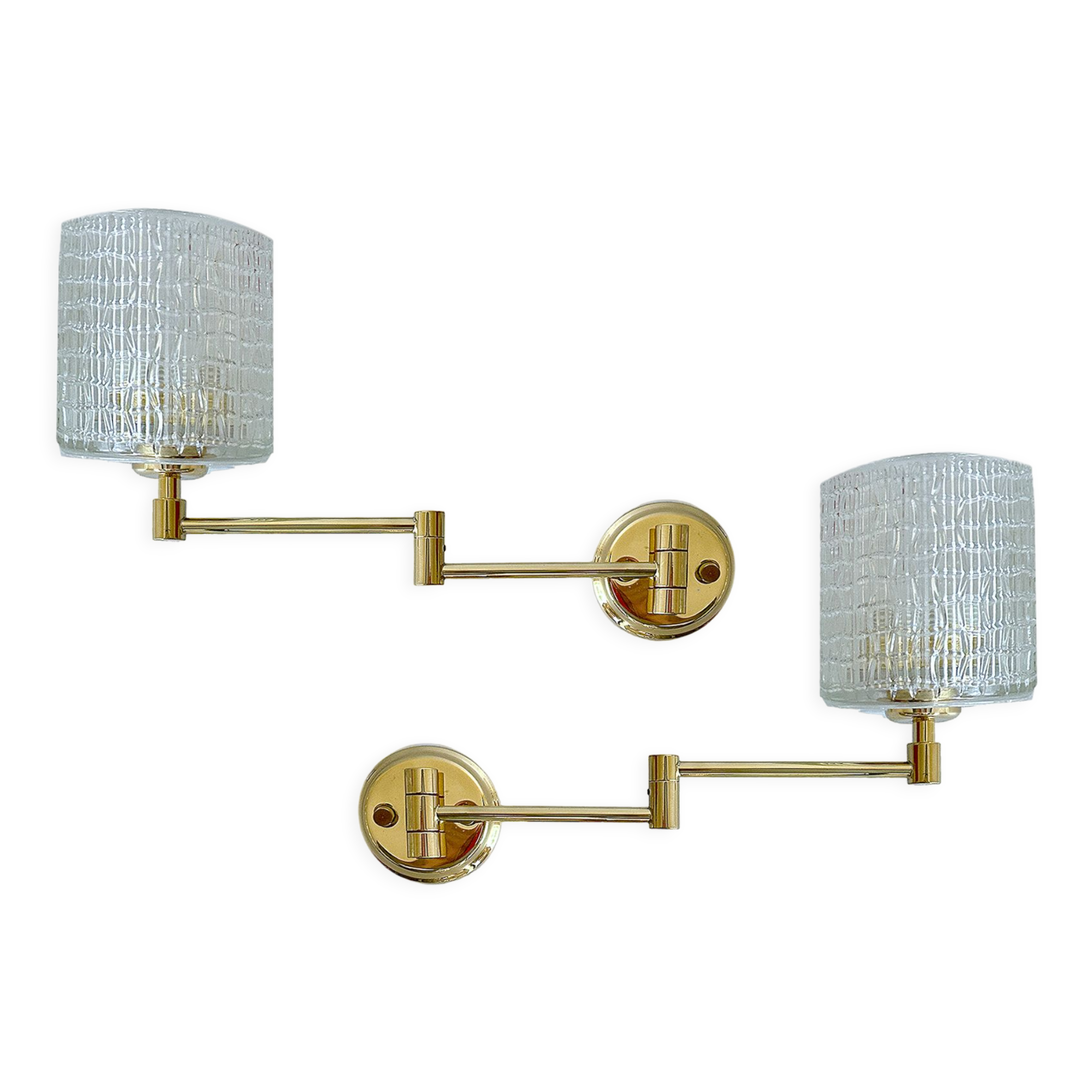 Pair of vintage scandinavian wall lamps 60 years white brass opaline