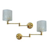 Pair of vintage scandinavian wall lamps 60 years white brass opaline