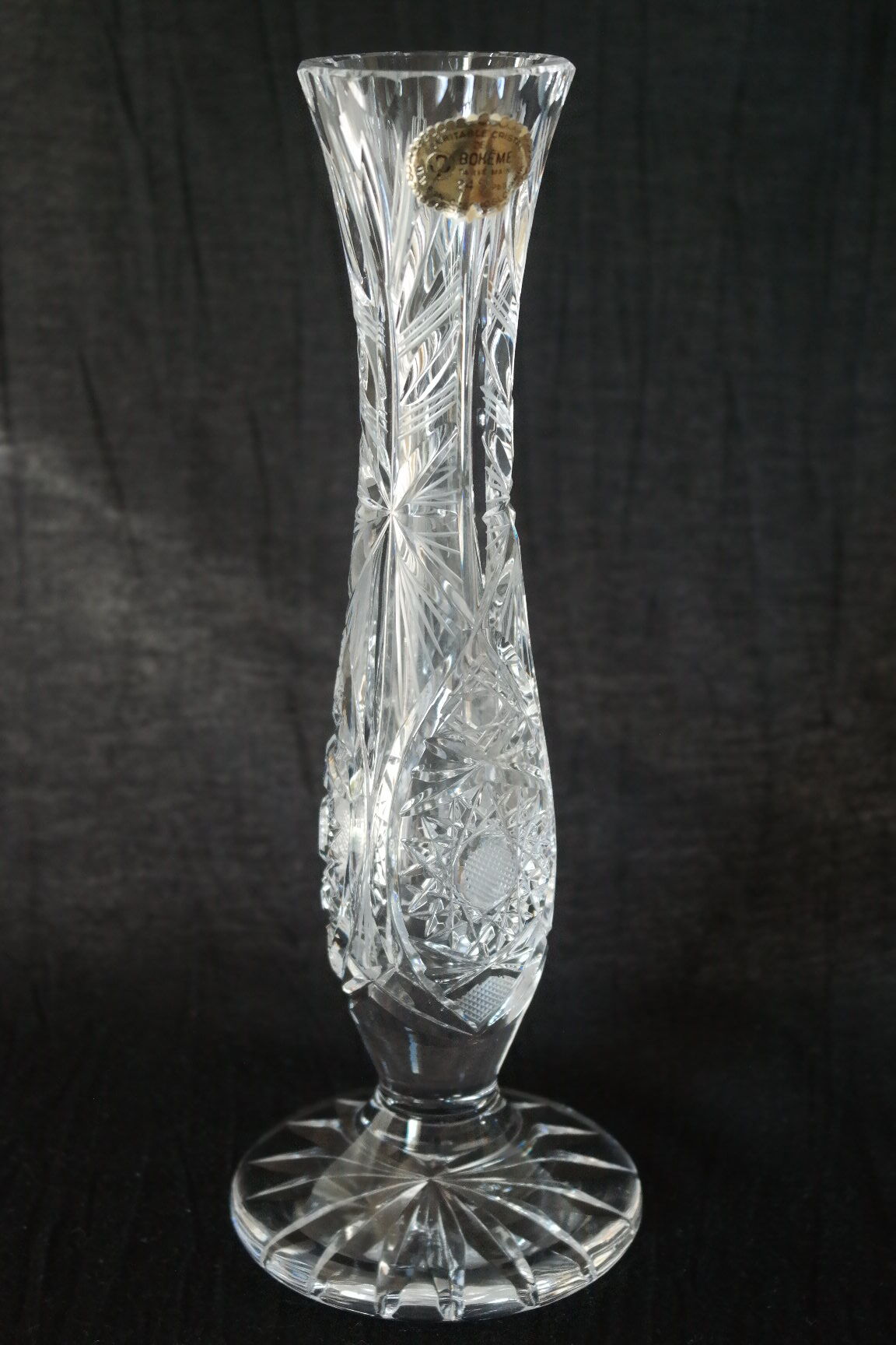 Bohemian crystal soliflore vase hand-cut