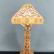 Important Carved Wood Lamp, USA, A&C, Prairie School, c. 1900-1920