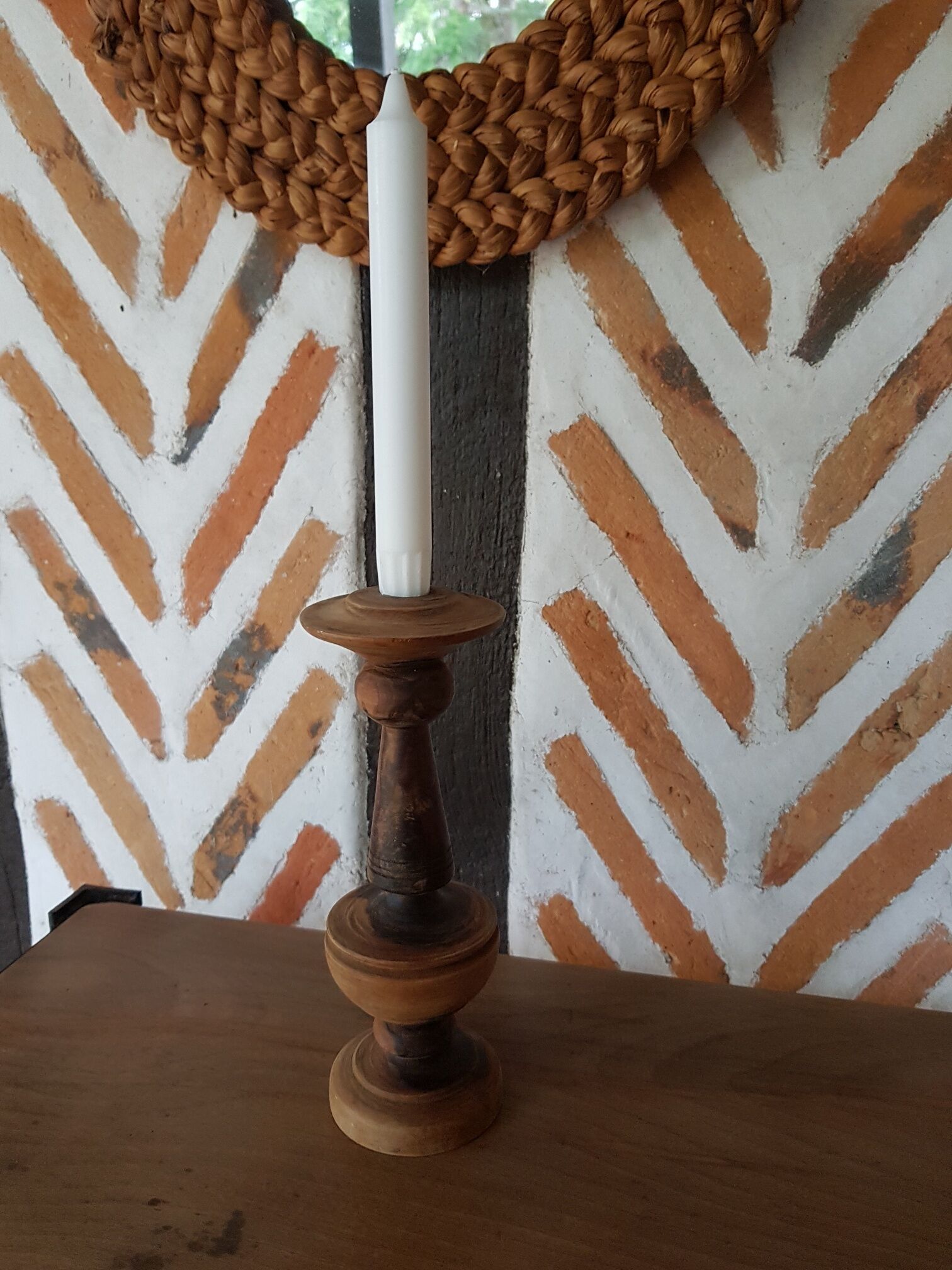 Solid olive candle holder