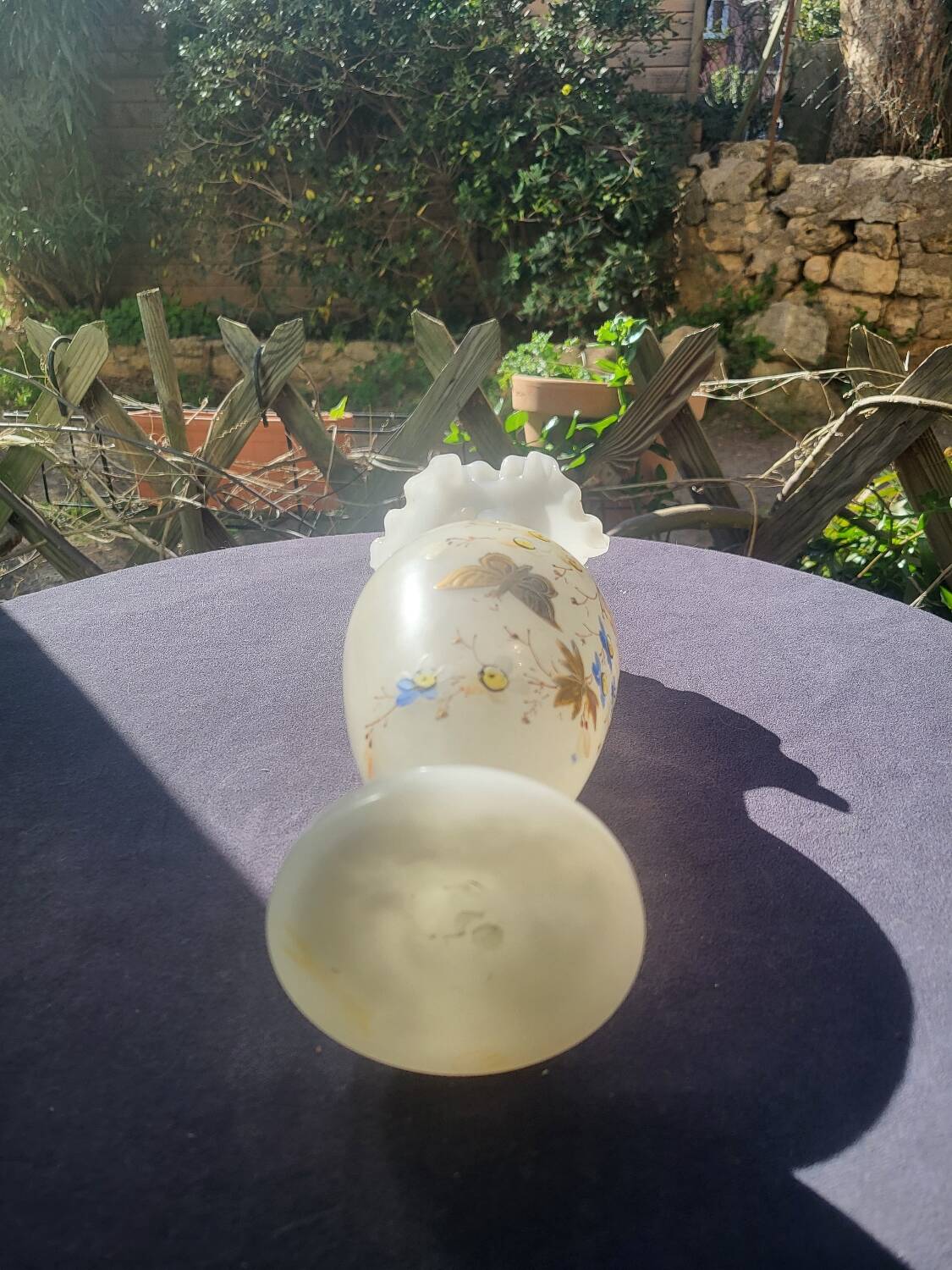 Art Nouveau enameled opaline vase