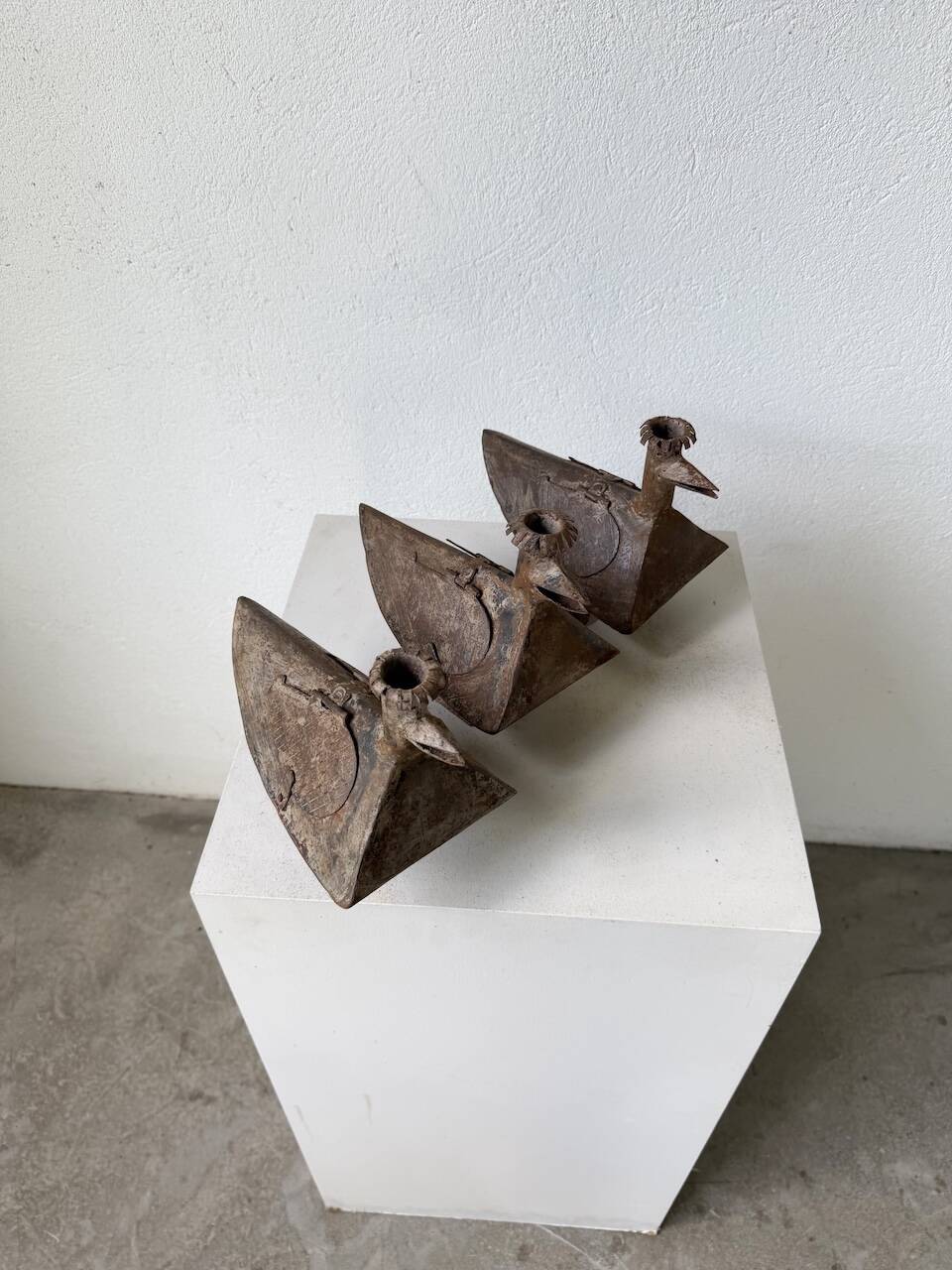 Series of three brutalist Folk Art candle holders