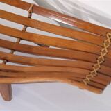 Vintage curved wood and rattan basket 1960