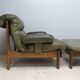 Armchair and footstool - green leather - 1960s