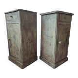 Pair of antique bedside tables with a green patina