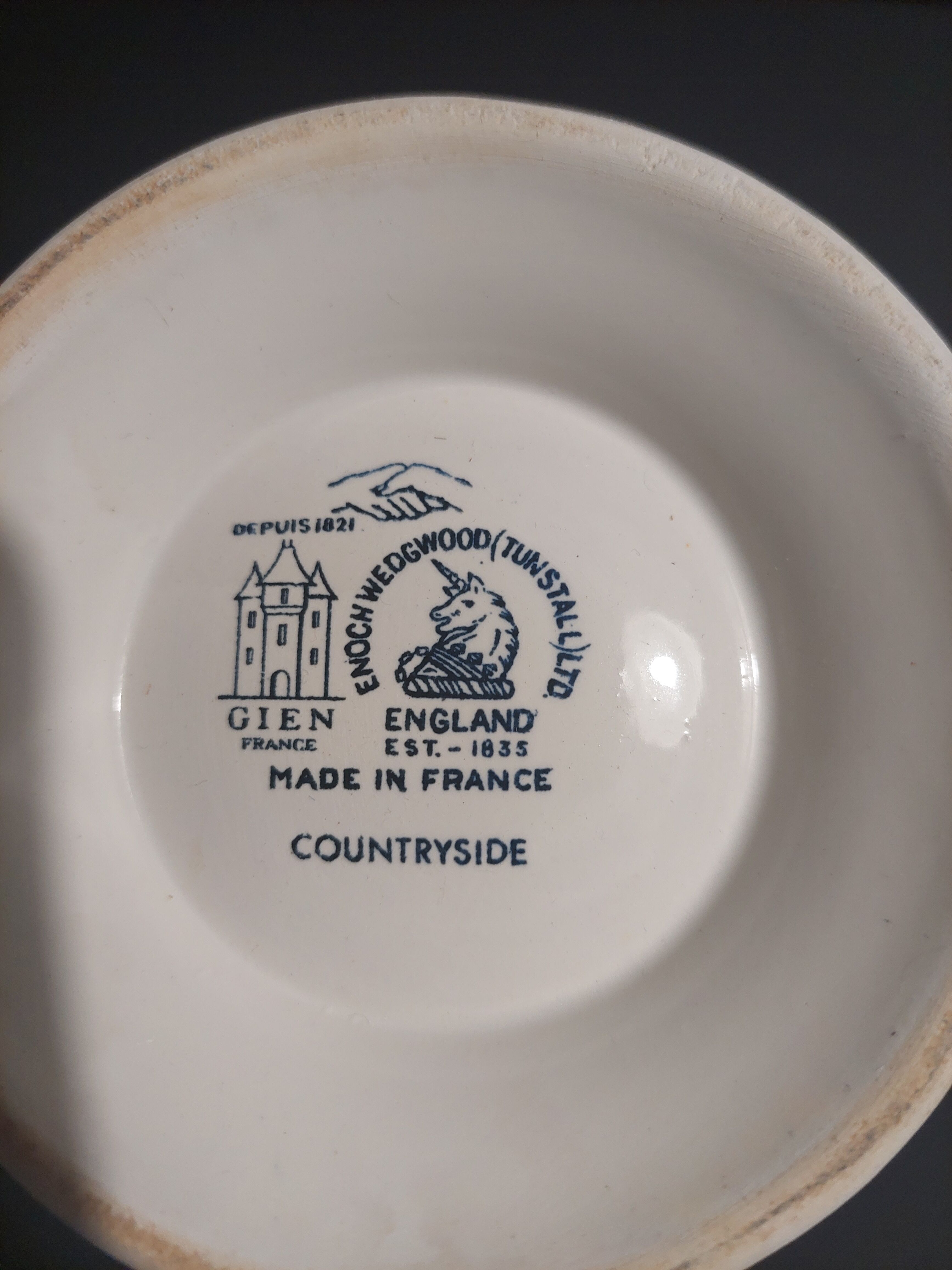 Faience pouring coffee maker Gien decor countryside blue