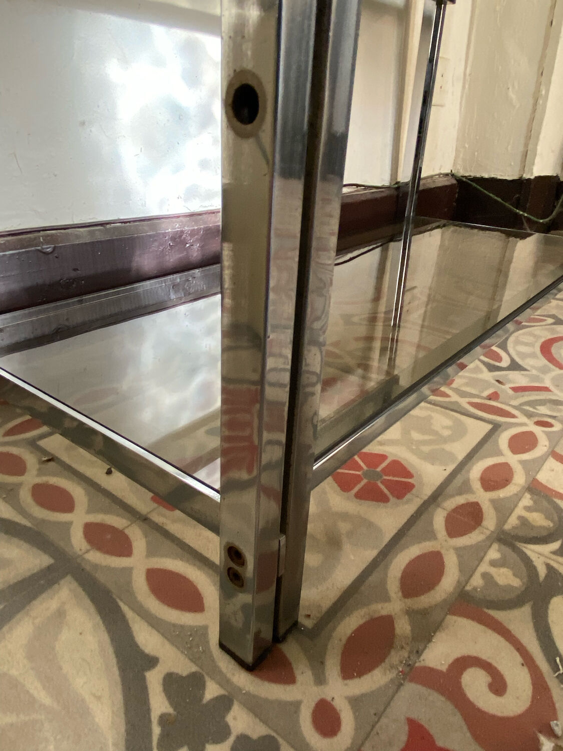 Modular shelf chrome and smoked glass 70s