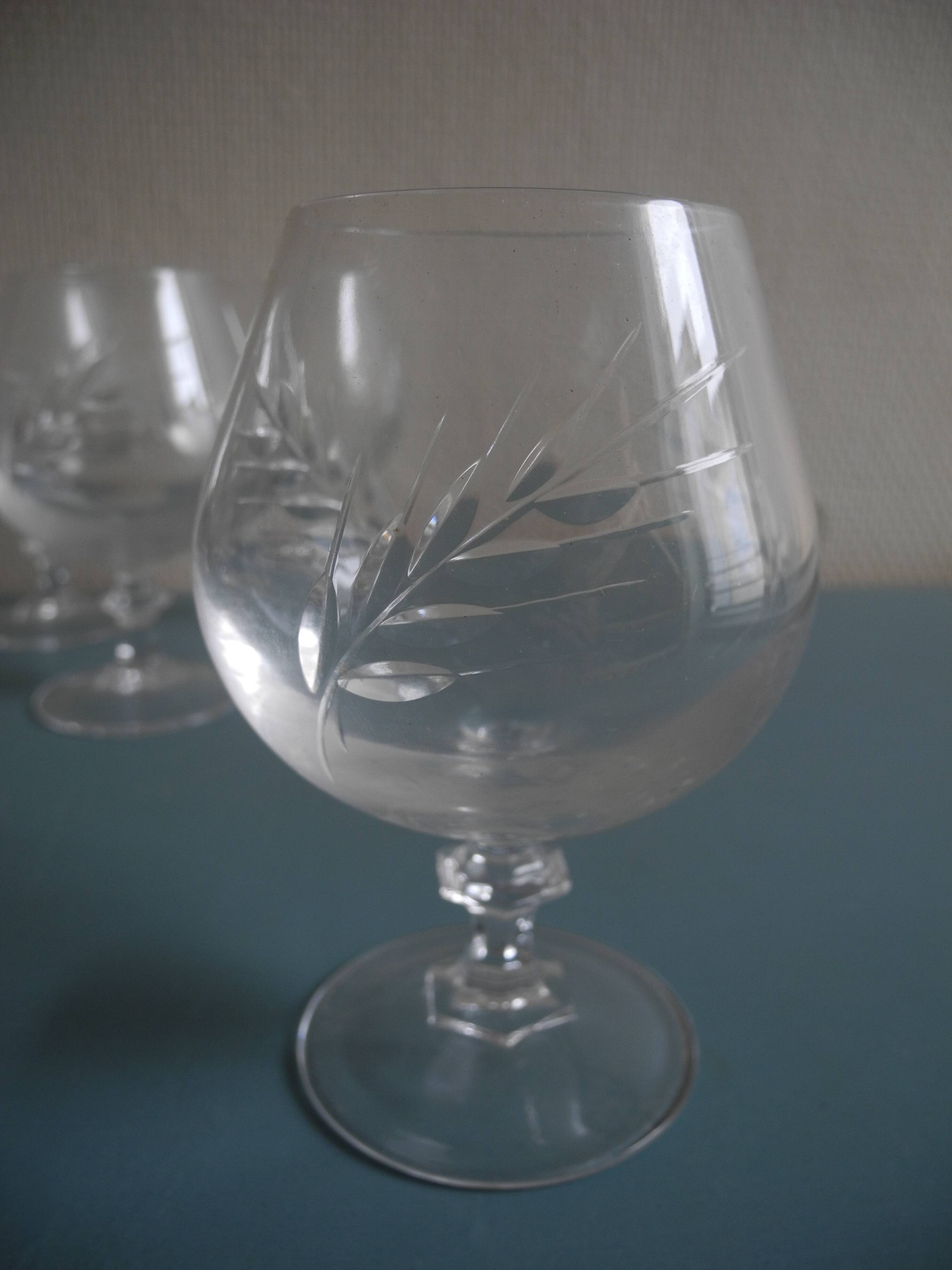 6 vintage French crystal glasses Fleury Arques cognac glasses