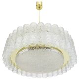 Frosted glass tube chandelier Doria with brass surround, Germany, 1960s