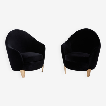 Pair of Armchairs Garouste & Bonetti 'Koala' black velvet 1995