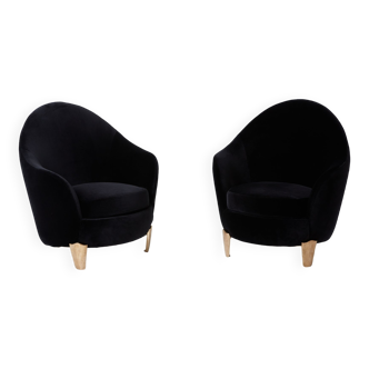 Pair of Armchairs Garouste & Bonetti 'Koala' black velvet 1995