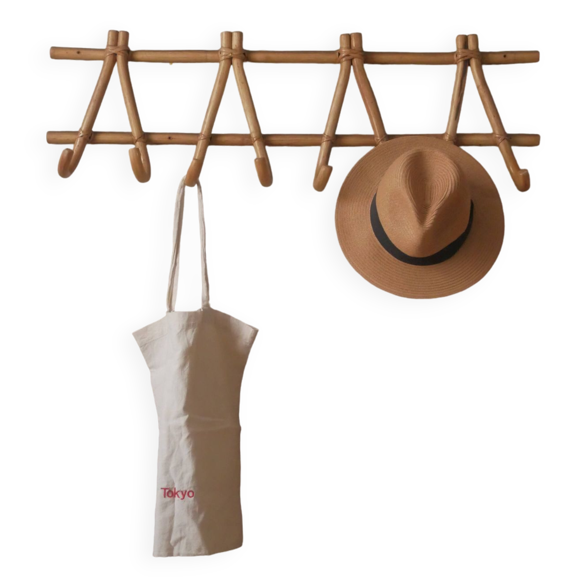 Porte-manteau vintage en rotin osier bambou décoration bohème scandinave vestiaire