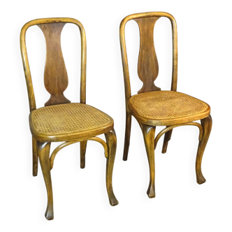 2 Kohn chairs No. 529, circa 1910, bistro, caned, curved wood