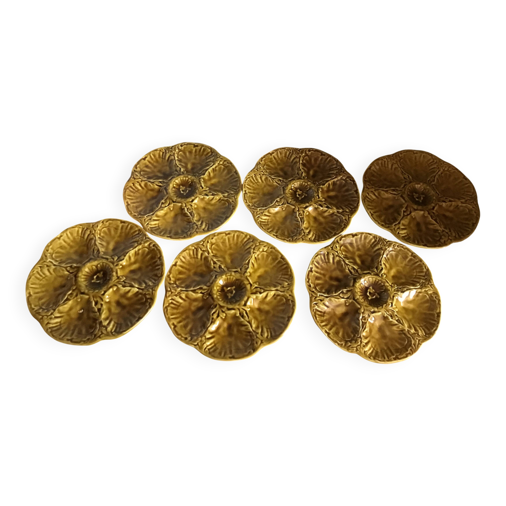 Lot de 6 assiettes à huitres barbotine Gien